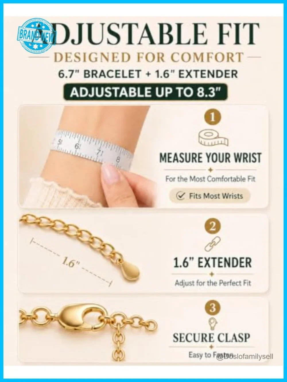 14K Gold Plated Moissanite Link Bracelet Adjustable